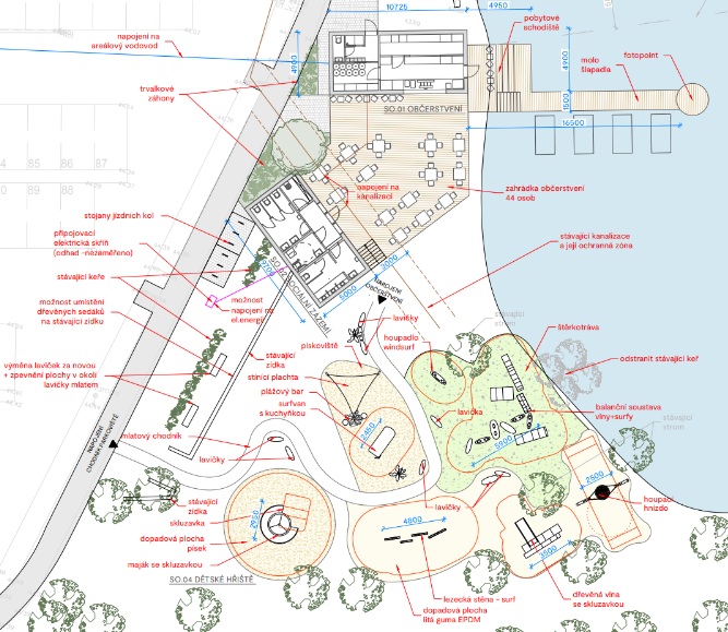 Areál koupaliště Dubice - situace