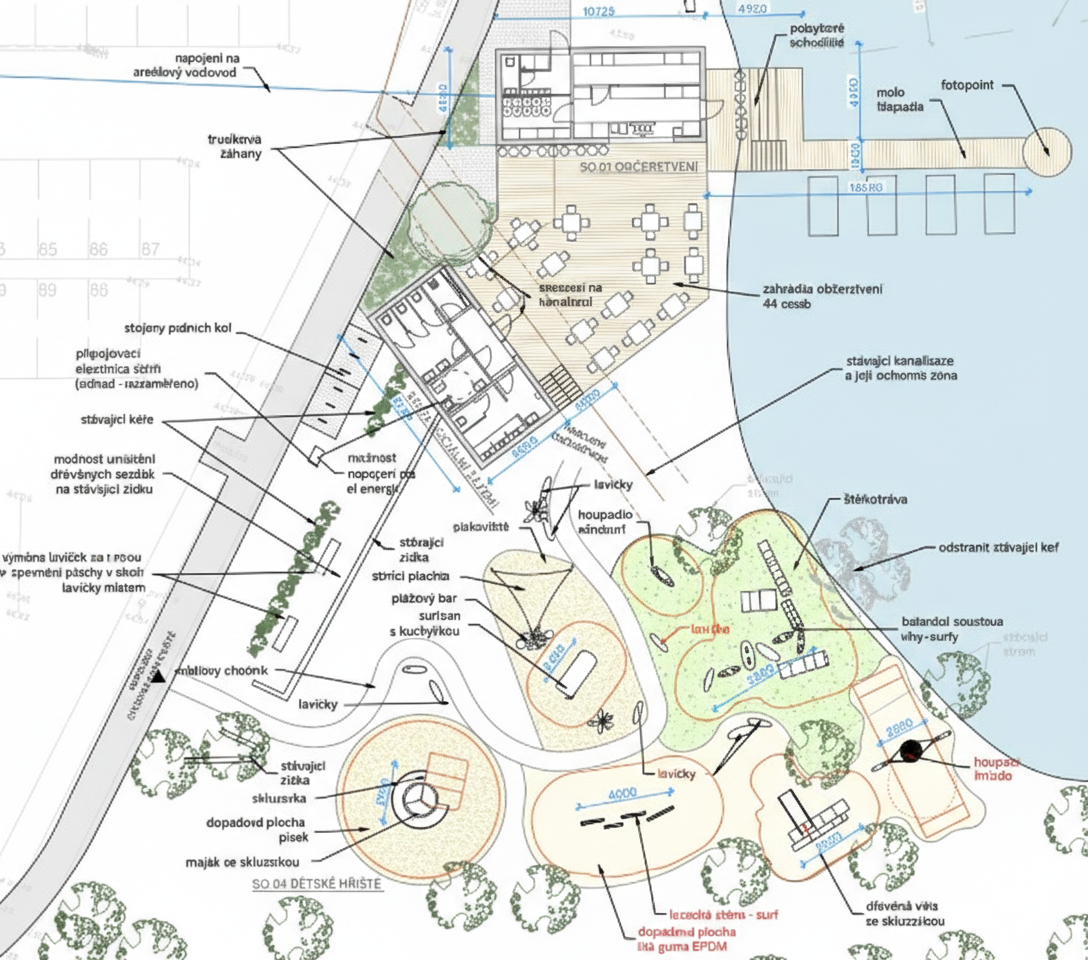 Areál koupaliště Dubice - situace